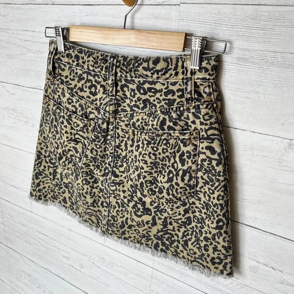 Madewell Skirt Womens Size 25 Rigid Denim A Line Leopard Mini 100% Cotton